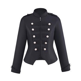 ZIUFVML Womens Steampunk Breasted Jacket Military Drummer Parade Jacket Womens Vintage Punk Coats Black M