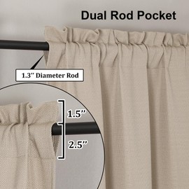 Lecloud Bessie Light Filtering Textured Curtains 63 Inch, Burlap Window Curtain Panels, Elegant Country Style Curtains with Rod Pocket (Each 40 W x 63 L, 2 Panels Set, Linen)