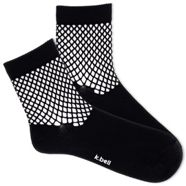 K. Bell Women's Net Crew Socks 1 Pair, Black, Women's 4-10 Shoe