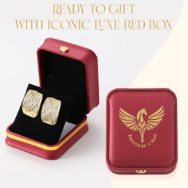 Sophalla de la Moda 18K Gold-Plated, Wood Grain Texture, Hypoallergenic, Nickel Free, Rectangular Glamwood Stud Earrings for Women with Luxe Red Box