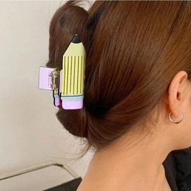 TUCEWP Pencil Hair Claw Clips Cute Teacher Hair Clip for Long Thick Hair Funny Back To School Hair Accessories Strong Hold Acrylic Pencil Hair Jaw Barrettes for Teachers Appreciation Gift