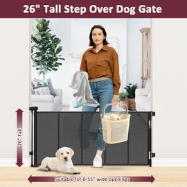 26 Inch Tall Step Over Retractable Dog Gate with Reinforced Bars 55" Wide Small Puppy Gates for The House Short Retractable Baby Gates for Doorway Mesh Dog Gate Indoor Doggie Gate Retractable Pet Gate