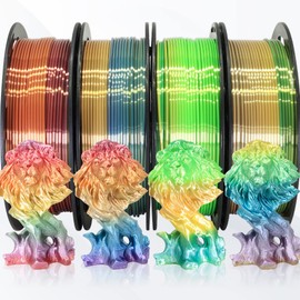 1.75mm Silk Shiny 4 Types Rainbow Multi Colored Fast Color Change PLA 4 in 1 3D Printer Filament Bundle: 4 Different Types Silk Rainbow PLA, 250g/Spool, Total 1Kg 3D Print Filament Material