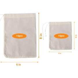 30 Pcs Natural Cotton Spice Bags for Cooking:4x3,6x4Reusable Tea Filters with Drawstring, Ideal for Straining Soups, Herb Sachets & Cold Brew (Food-Grade Cotton). (4x3"15pcs，6x4"15pcs)