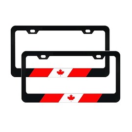 Canada Flag License Plate Frames - 2 pcs Black Canada Flag Aluminum Holder Cover with Stainless Steel Screws Caps License Plate Frame Fits All License Plates in Canada. (Canada Flag)