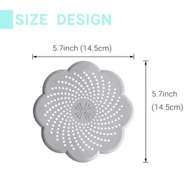 Pagabach Hair Catcher Shower Drain Strainer Cover Protector Filter Flat Sturdy Silicone Hair Stopper with Suction Cup Mesh for Bathroom Bath Tub Bathtub Kitchen Sink Laundry Grey Flower 2 Pack