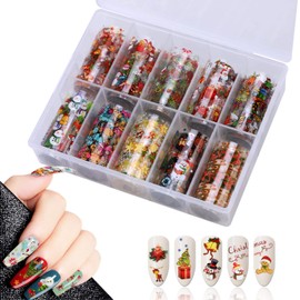 10 Rolls Holographic Nail Art Foil Sticker Decals, MWOOT Christmas Nail Transfer Sticker Starry Sky Nail Wraps Transfer Film Sticker Kit (1.57 Inches x 39.37 Inches / 4 cm x 100 cm)