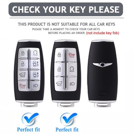 YaSeim Key Fob Cover,Soft TPU Full Protection Car Key Protector with Leather Keychain Compatible with Hyundai Genesis GV80 GV90 G70 G80 G90 GV70 6 8 Buttons Shell Accessories