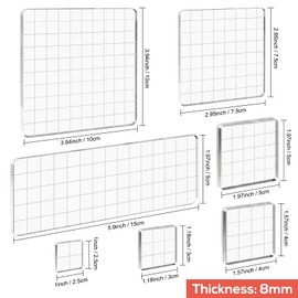 Briartw 7 Pieces Acrylic Stamp Block Clear Stamping Tools Set with Grid Lines for Scrapbooking Crafts Card Making,Clear Acrylic Stamp Block Kit with Grid Lines,Assorted Sizes,Thickness 8mm