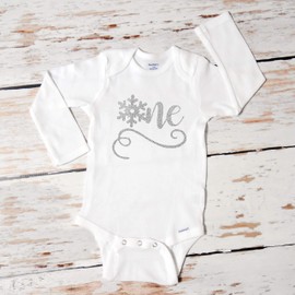 Winter Onederland 1st Birthday Girl Outfit, Snowflake Onesie First Birthday, Silver Glitter Sparkly Let It Snow Bodysuit 510 (12 Month Long Sleeve Bodysuit)