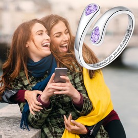 Daughter Graduation Rings for Women - 925 Sterling Silver Adjustable June Birthstone Rings Jewelry Birthday Gifts for Flag Day (Beautiful June)