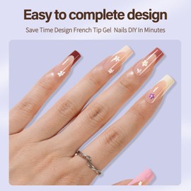 Misssix Uñas Postizas Xbasictips Con Punta Francesa, 300 Unidades, Largas Y Cuadradas, Preformadas De Gel Suave, Sin Necesidad De Limar, 3 En 1, Para Decoración De Uñas, Diseños De Extensiones Diy, 15