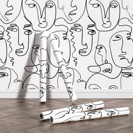 VANTILLE Black and White Abstract Leather Sticker Wallpaper, Removable Vinyl self-Adhesive Boho Contact Paper Wallpaper, Bedroom Bathroom Home Decoration 17.3 inches x 118 inches