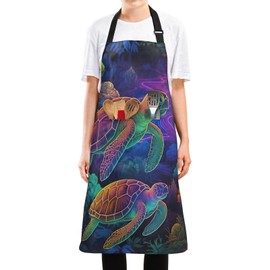 Haskirky Kitchen Cooking Aprons,Colored Turtle Adjustable Bib Waterproof Aprons with 2 Pockets for Women Men Kitchen Cooking Gardening