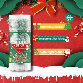 Christmas Body Glitter Stick, Red Green and White Face Glitter Accessories, Waterproof Face Hair Glitter Makeup, Christmas Glitter Makeup for Kids and Women