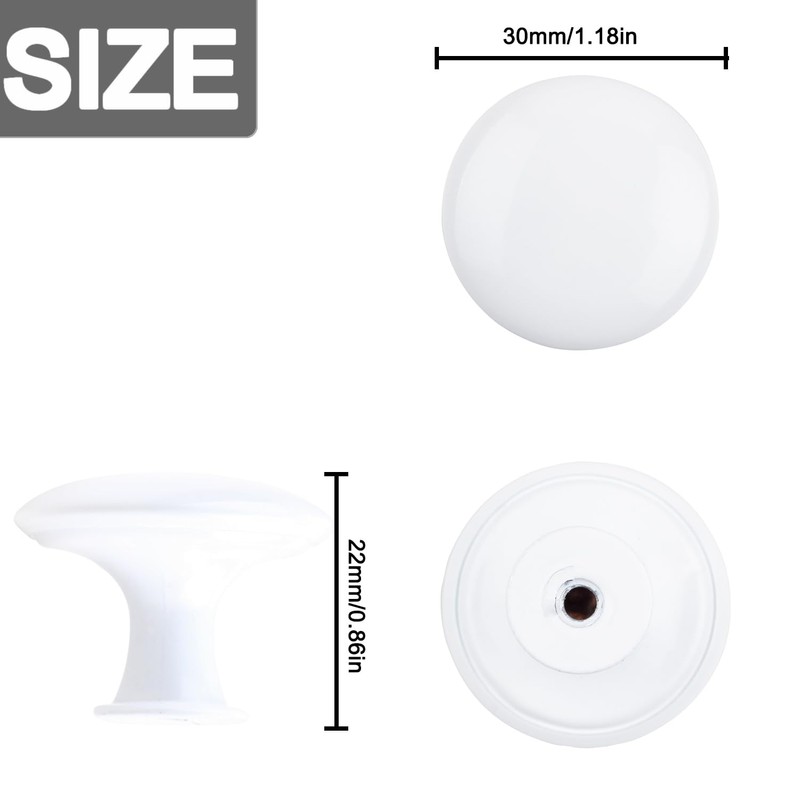 HUGOLEM 10 Pack White Round Varnish White Kitchen Cabinet Knobs