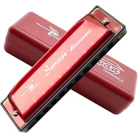 Harmonica Armonica Mouth Organ Blues Harmonica Key of C 10 Hole 20 Tone Polyphony Diatonic Harp with Case for Blues Folk Jazz Pop for Music Student Teacher Teaching Beginner:_red