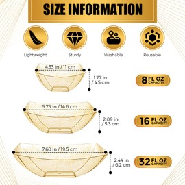 Tanlade 50 Pcs Gold Glitter Square Plastic Serving Bowls Disposable Snack Salad Bowl Small Party Candy Bar Containers Taco Bar Serving Dishes for Buffet Chips Fruit(8 oz)