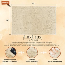 LuxUrux Bath Mat-Extra-Soft Plush Bath Shower Bathroom Rug, 1'' Chenille Microfiber Material, Super Absorbent Shaggy Bath Rug (Cream, 50 x 80 cm)