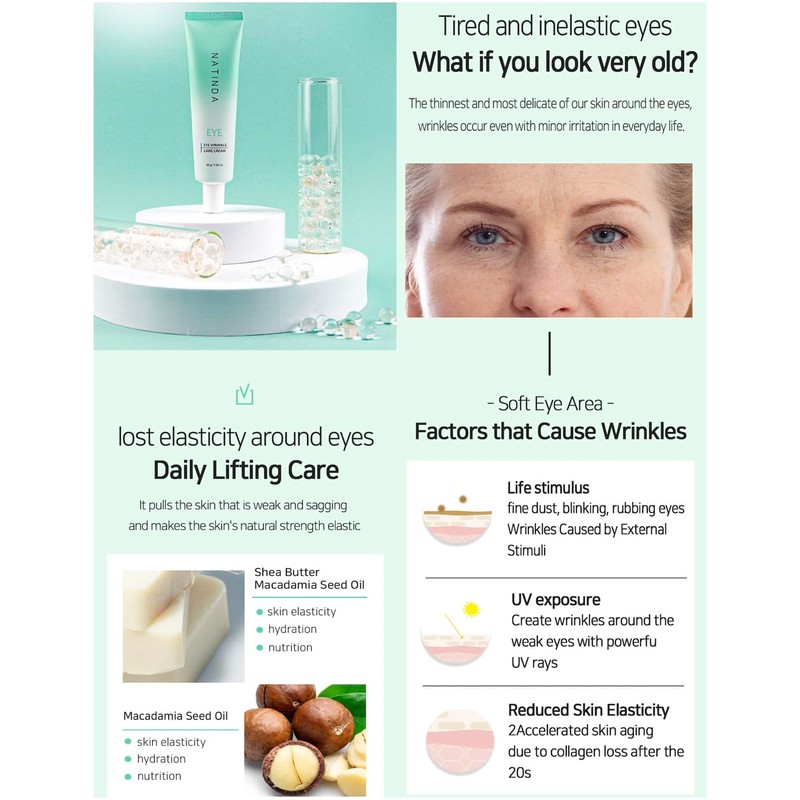 NATINDA Eye Wrinkle Care Cream 30 g mit Adenosin, Kollagen,