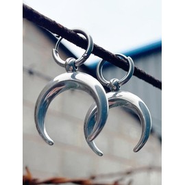 Moon Shaped Dangle Earrings, Punk Exaggerated Silver Horn Earrings, Fashion Ear Jewelry for Party, Daily Clothing Decor, Trendy All-match & Exquisite Jewelry for Gift