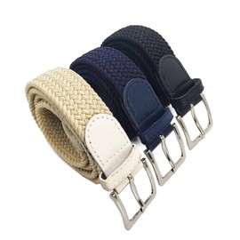 Safekeepers Women's Stretch Belt Elastic Belt 30 mm Pack of 3, Black, Blue and Beige