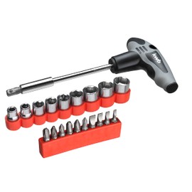 kwb T-Griff Schraubendreher-Set - 21-teilig mit Bit-Aufnahme und Stecknüssen - Ideal für leichte Schraubarbeiten im Auto, Motorrad und Haushalt