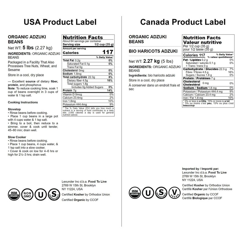 Food to Live Organic Adzuki Sprouting Beans, 5 Pounds –