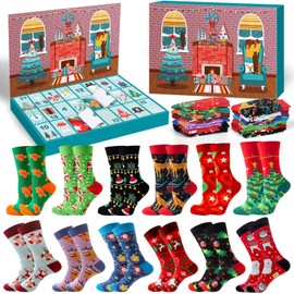 MOVINPE Socks Advent Calendar for Adults Men Women, 12 Pair of Christmas Crew Socks Funny Socks Countdown to 2024 Christmas, 24 Days Surprise Christmas Gifts Warm Cotton Socks