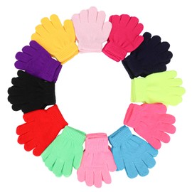 QKURT 12 Packs Winter Magic Gloves for Kids,Full Fingers Winter Stretch Gloves