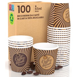 Pack of 100 Paper Cups Coffee 65ml Vintage Cup Eco Friendly Biodegradable Disposable Small Asport Hot Drinks