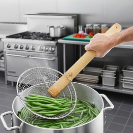 TrueCraftware- 12” Coarse Mesh Skimmer Stainless Steel with Natural Bamboo Handle- Spider Strainer Ladle Kitchen Frying Food Pasta Spaghetti for Cooking and Frying Pasta Strainer Spoon