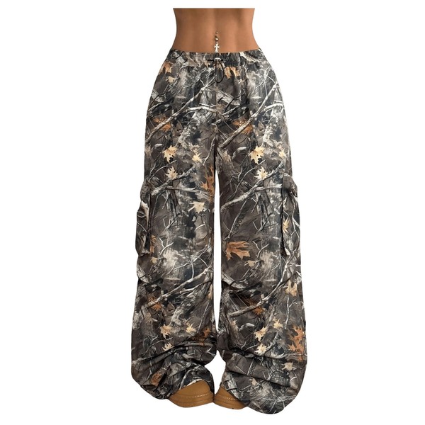 Verdusa Women's Camo Cargo Pants Y2K Streetwear Drawstring Wide Leg