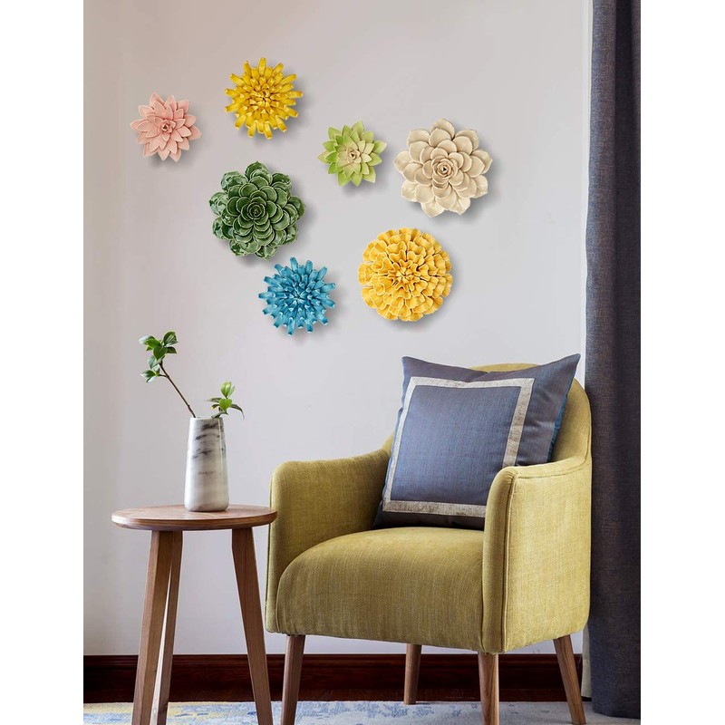 SEINHIJO Ceramic Flower Wall Decor 3D Wall Art Sculpture Home