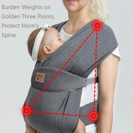 vrbabies Baby Wraps Carrier Sling, Baby Carrier for Newborns and Toddlers,Skin-Friendly and Soft Front Baby Carrier Wrap Perfect Newbron Gifts (Grey, Cotton)