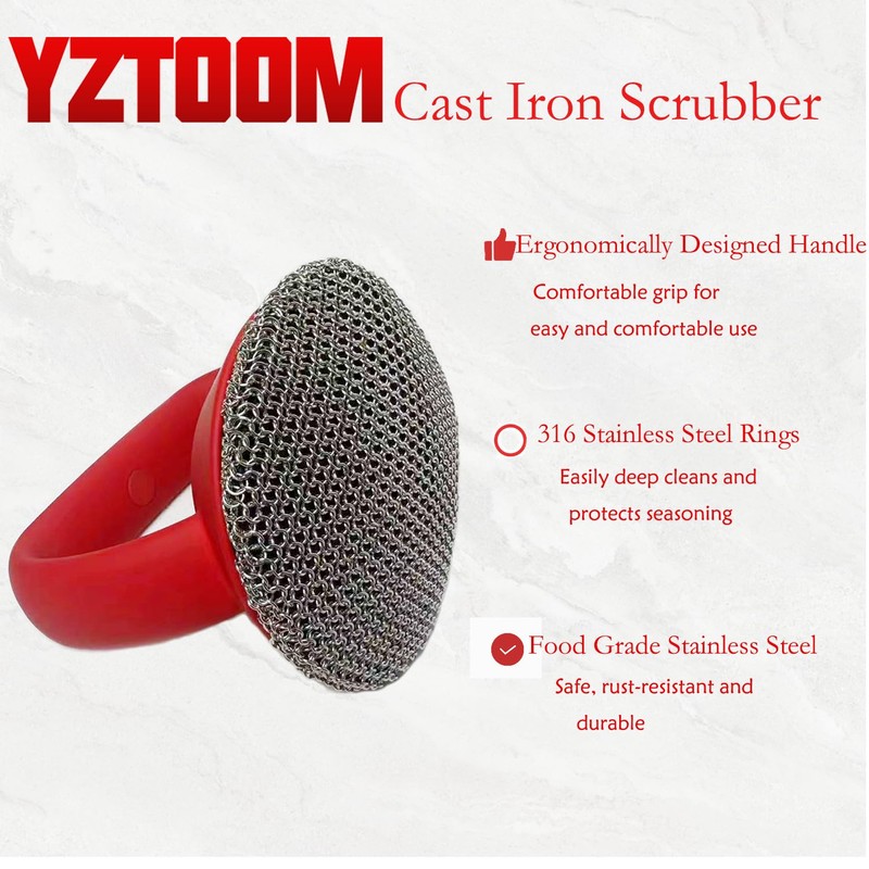 YZTOOM Cast Iron Scrubber, Iron Chainmail Scrubber Skillet Cleaner with