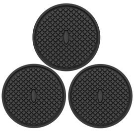 3 Pack Silicone Coasters for Drinks, Thickened Black Coaster with Deep Tray Grooved Design Cup Mat, Washable Heat Resistant Durable Non-Slip Coasters for Coffee Table Wooden Desk Kitchen Bar