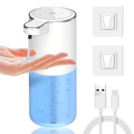 CAVIGLTE Dispensador de Jabon Baño, 400ml Dispensador de Jabon, Despachador de Jabon Liquido con 4 Modos, Jaboneras para Baño Liquido sin Contacto Recargable