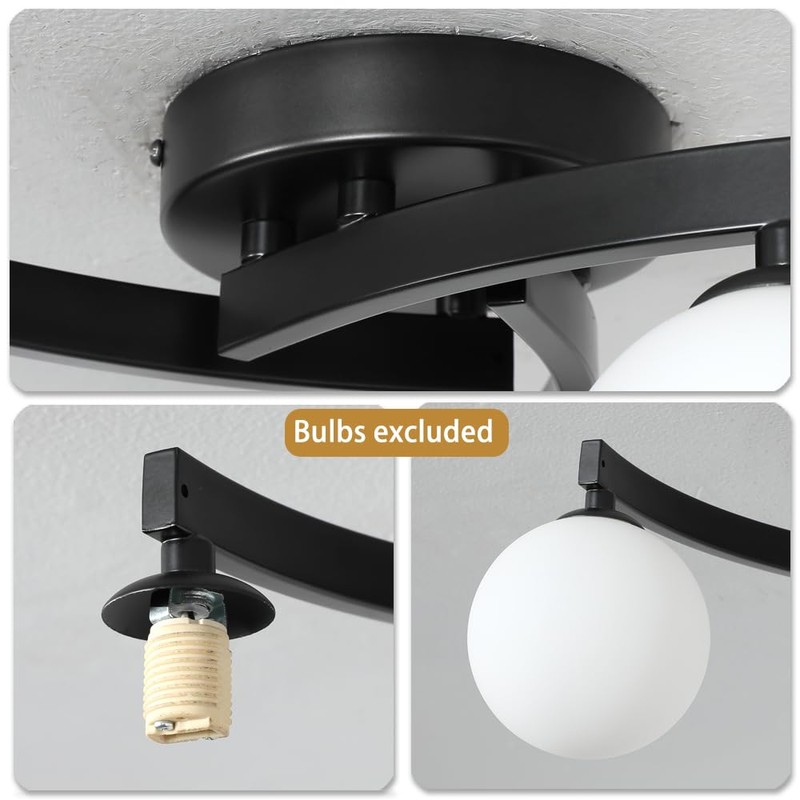 Wumydumy Mid Century Glass Globe Semi Flush Mount Ceiling Light