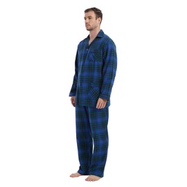 kolipajam Men's 100% Cotton Flannel Pajama Set Yarn Dyed Cozy Bottom with Pockets Drawstring waistband Winter PJs for Men