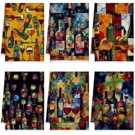 Bencailor 6 Pcs Picasso Wine Kitchen Towels Decorative Sets Dish Towels Absorbent Fast Drying Hand Tea Vintage Hanging Reusable Cleaning Dishcloths for Cooking Farmhouse Bathroom Accessory