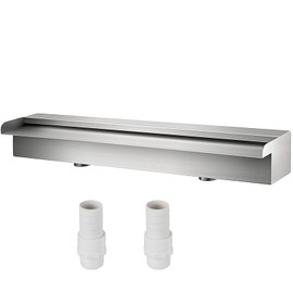 Happybuy Stainless Steel Pool Waterfall Fountain – 23.6" x 4.5" x 3.1" Silver Rectangular Spillway with Pipe Connectors for Garden & Pool Decoration