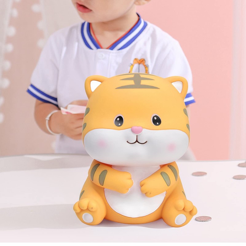 Tissting Tiger Piggy Bank, Resin Coin Storage Pot Anti-Slip Decorative