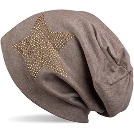 styleBREAKER Warm Beanie hat with Star Rhinestone Application, Unisex 04024023, Colour:Mottled Brown/Yellow Gold