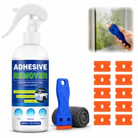 Adhesive Remover, Sticker Remover with Plastic Razor & Towel, 10.14oz Glue Removers for Removing Labels, Tapes, Gum, Wax, Sticky Residue, Powerful Super Glue Removers for Floor, Windows, Walls, Cars