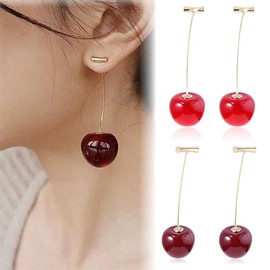 SULIUDAJI 2 Pairs Cherry Earrings, Red Drop Earrings, Cherry Sweet Earrings, 3D Cherry Dangle Earrings for Women and Girls, Cute and Cute Jewellery