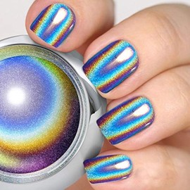 PrettyDiva Holographic Nail Powder - Unicorn Chrome Nail Powders Hologram Powders Iridescent Nails Pigment,Top Grade Rainbow Glitter HOLO Laser Powder for Nails Manicure Pigment