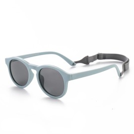 FLJMRAVER Baby First Sunglasses with Strap Round Flexible UV400 Polarized Infant Sunglasses for Ages 0-24 Months (Matte Blue)