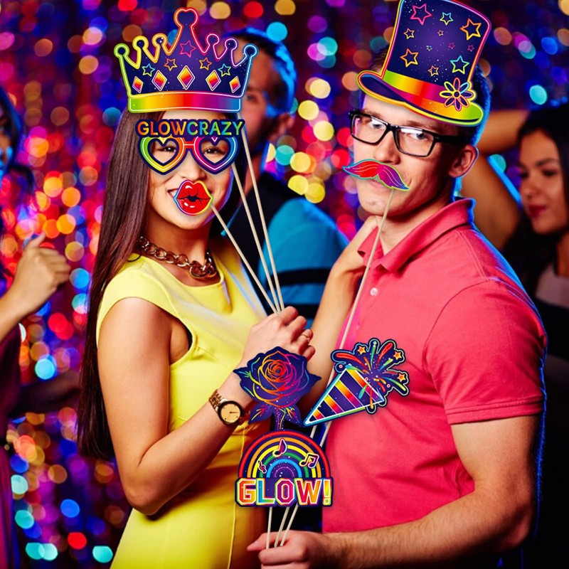 30 Pcs Neon Photo Booth Props, Fluorescent Glasses Hats Crowns