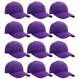 Wholesale Bulk Lot 12-Pack Baseball Cap Adjustable Size Plain Blank Solid Color (12-Pack Purple)